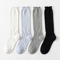 4-Pair Ruffled Lettuce Cuff Knee High Socks Set, Ribbed Knit Long Hosiery