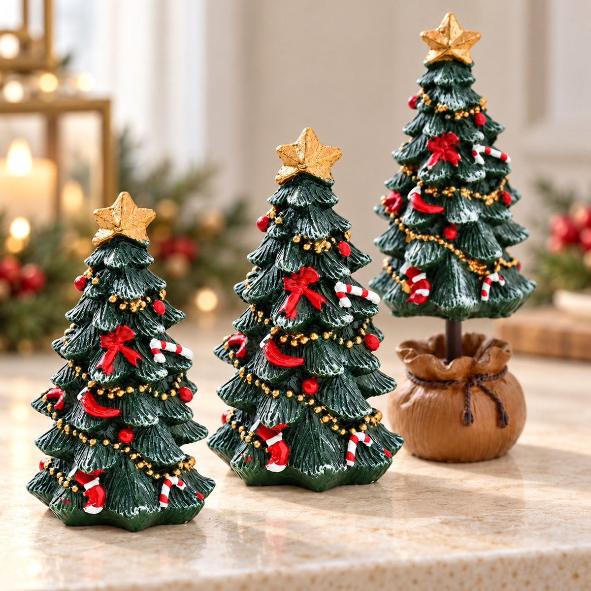 Mini Resin Christmas Tree Tabletop Holiday Decoration