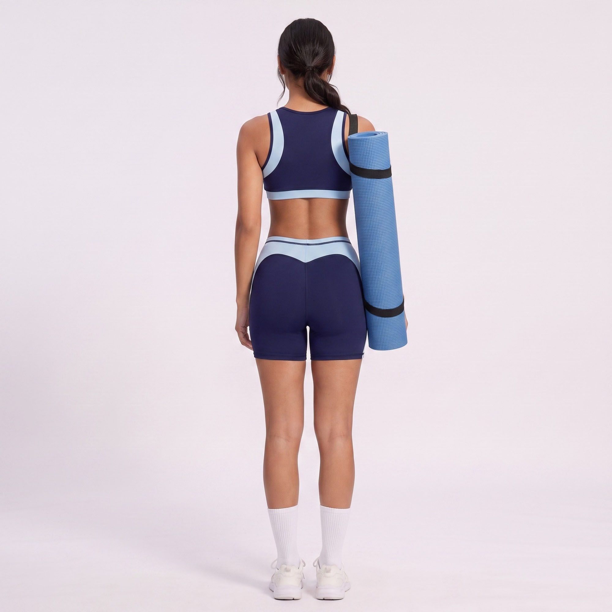 Colorblock High Waist Biker Shorts Fitted Mid Thigh Athletic Bottoms for Gym Training