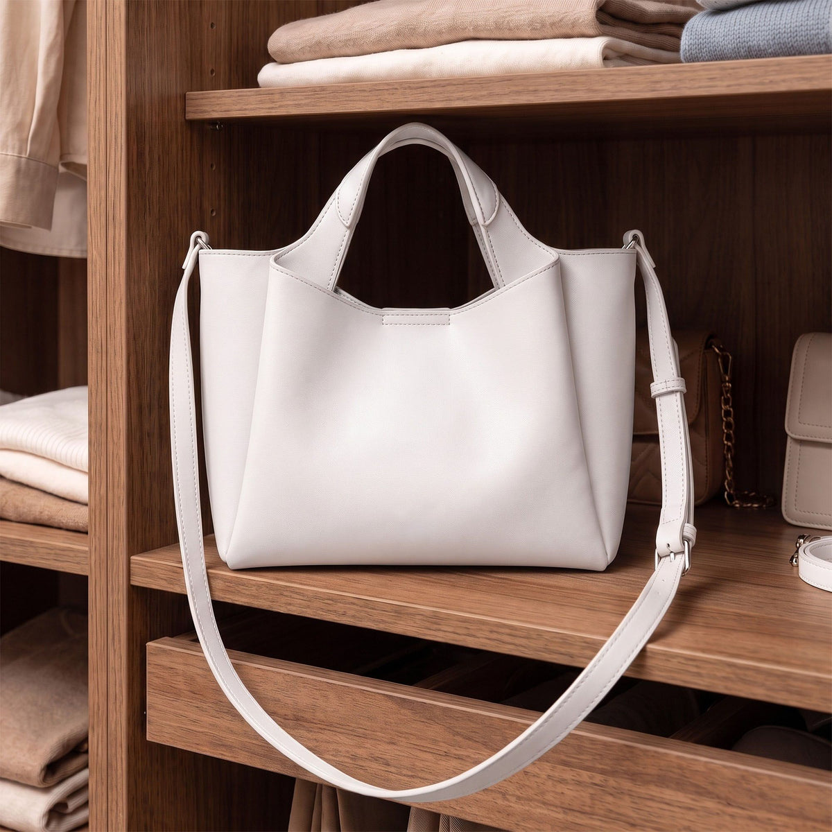 Structured Tote Handbag with Top Handles and Detachable Shoulder Strap