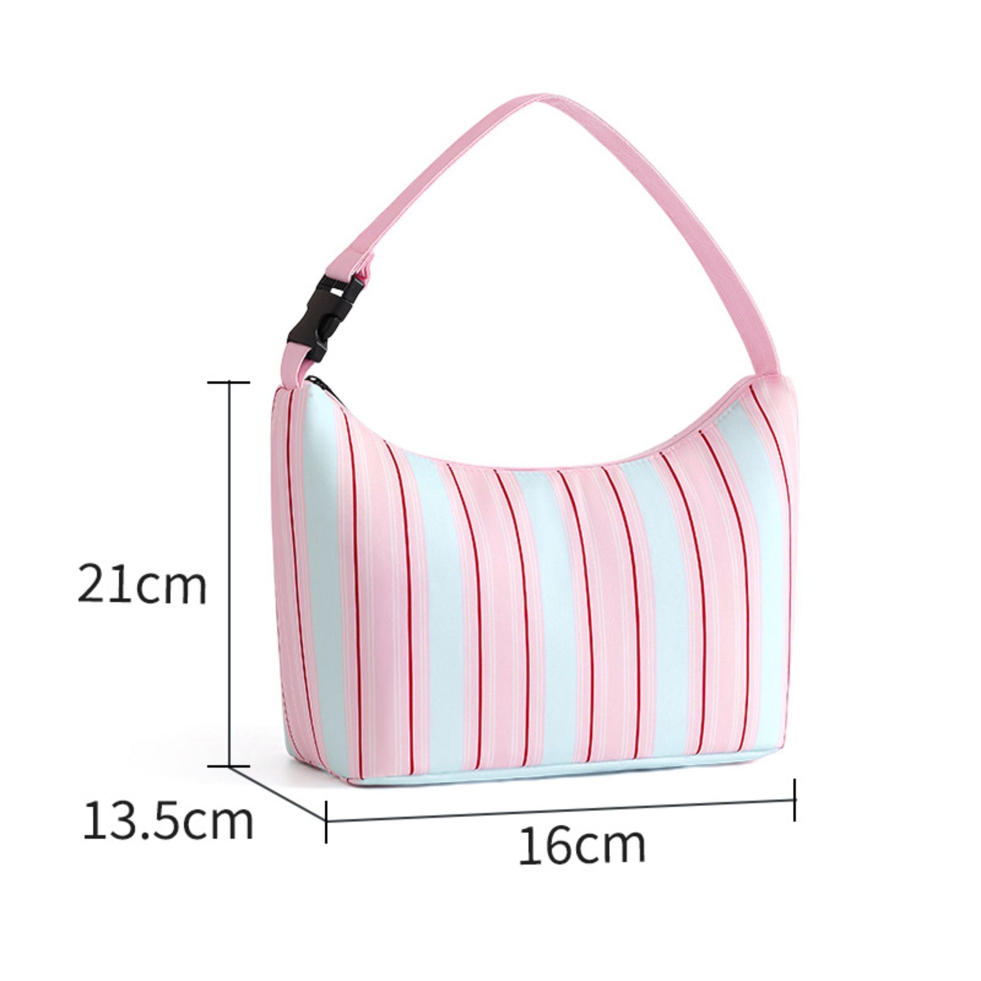 Striped Insulated Lunch Bag Large Capacity Lunch Tote with Shoulder Strap for Work School