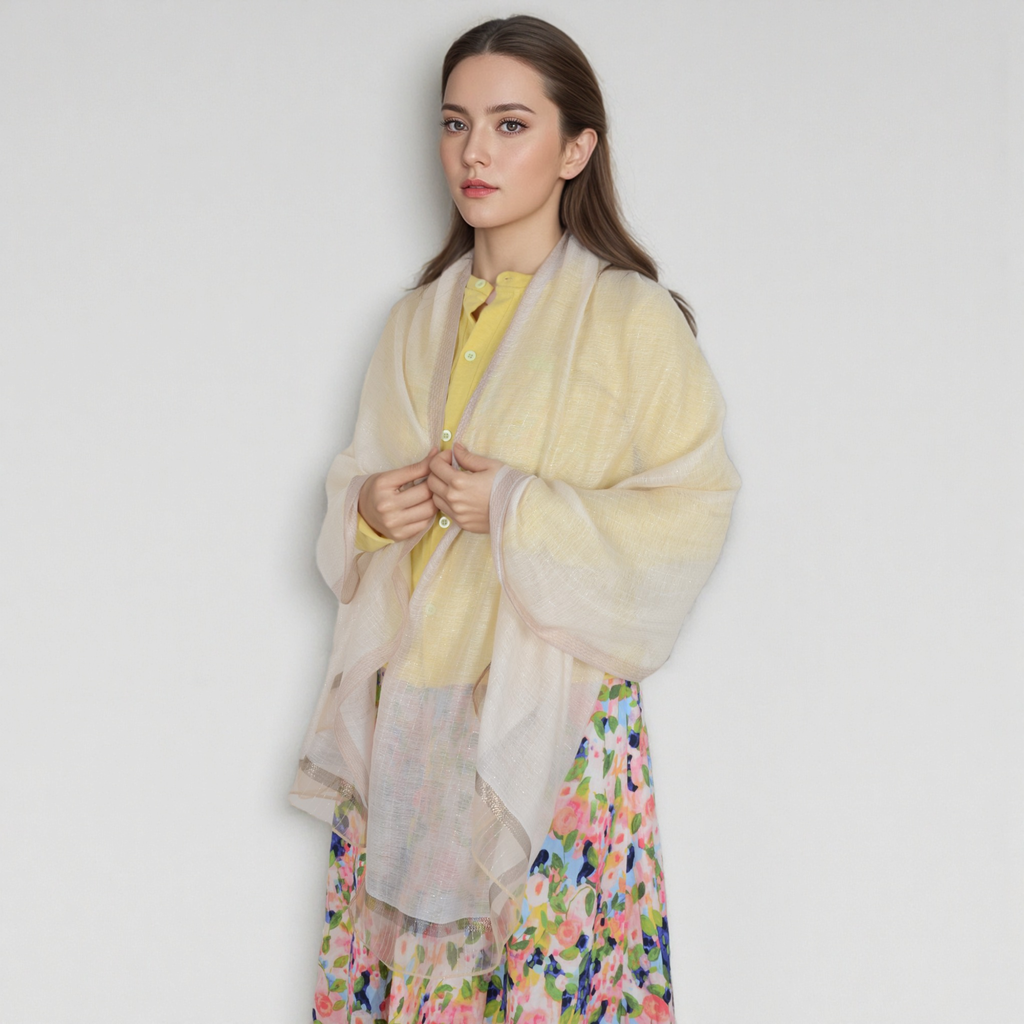 Anna-Kaci Women's Lightweight Sheer Scarf with Subtle Metallic Thread Detail Elegant Long Wrap Accessory