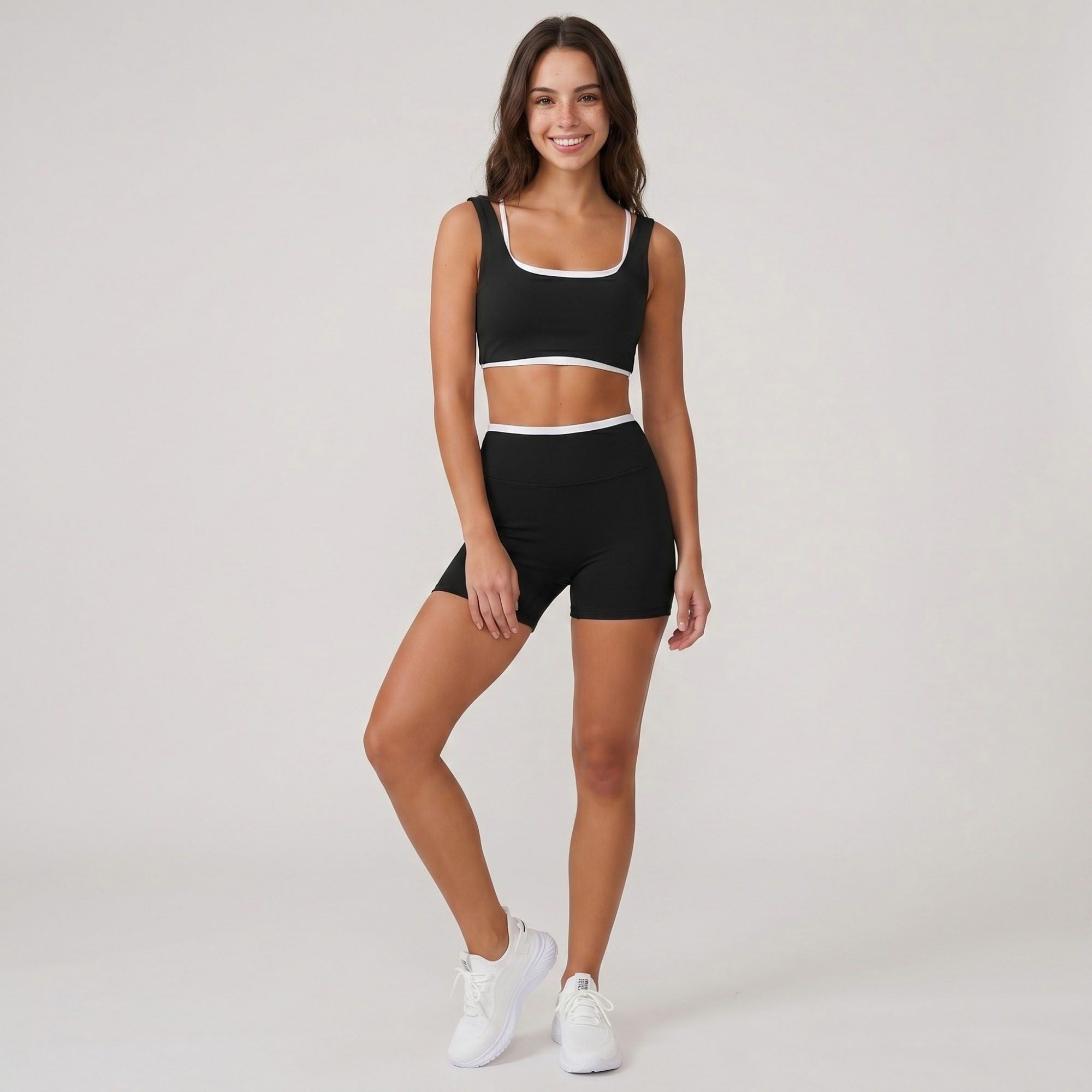 Padded Contrast Trim Sports Bra Tank Top Square Neck Workout Yoga Crop Top