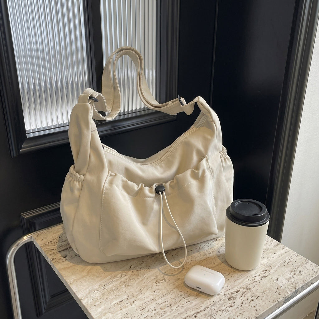 Crossbody Hobo Shoulder Bag with Adjustable Strap Zip Closure and Side Pockets