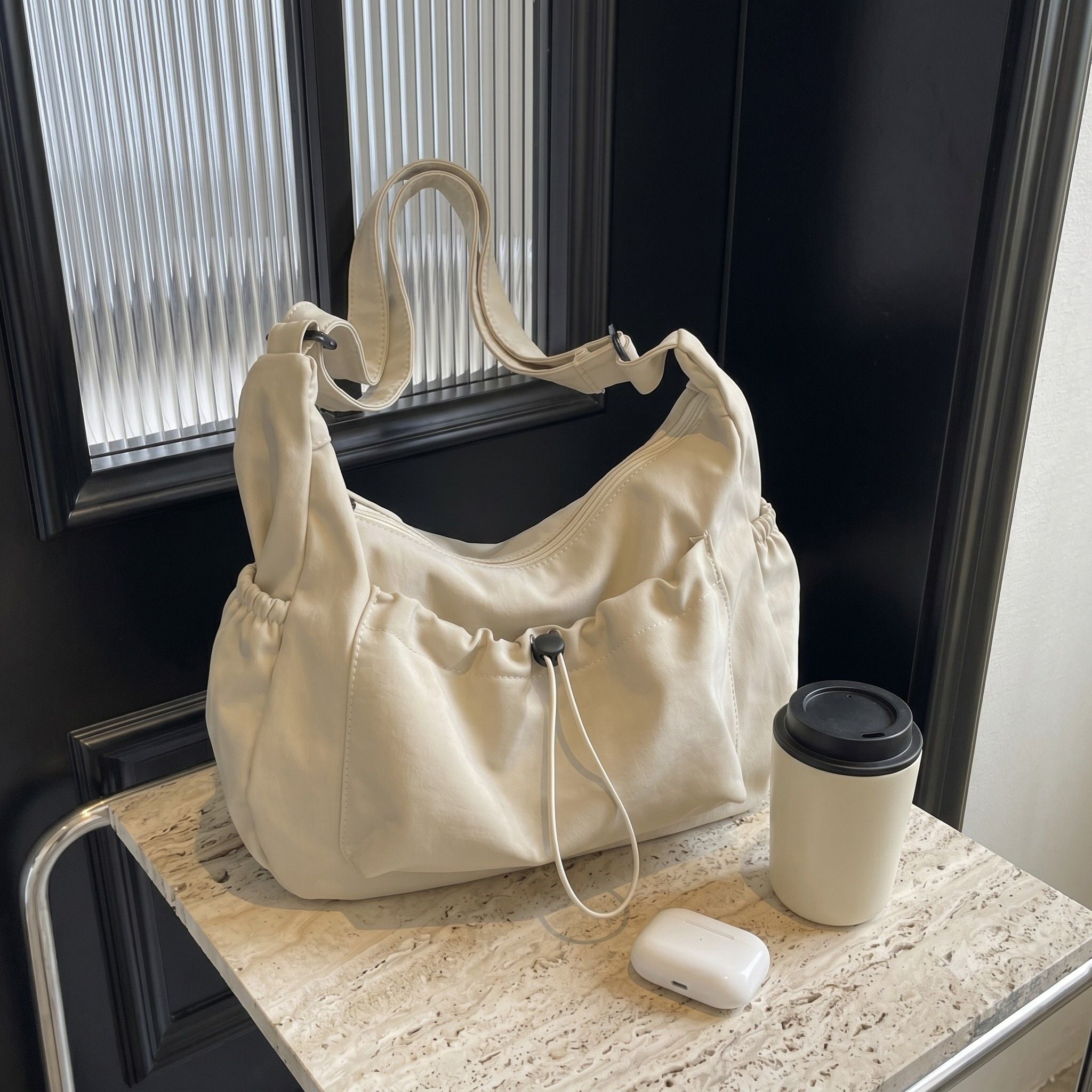 Crossbody Hobo Shoulder Bag with Adjustable Strap Zip Closure and Side Pockets