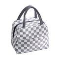 Checkered Insulated Lunch Bag Reusable Zipper Tote with Front Pocket