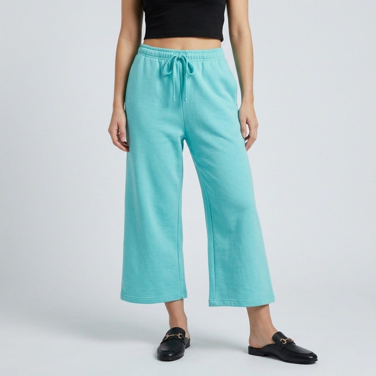 Drawstring Waistband Cropped Wide-Leg Trousers