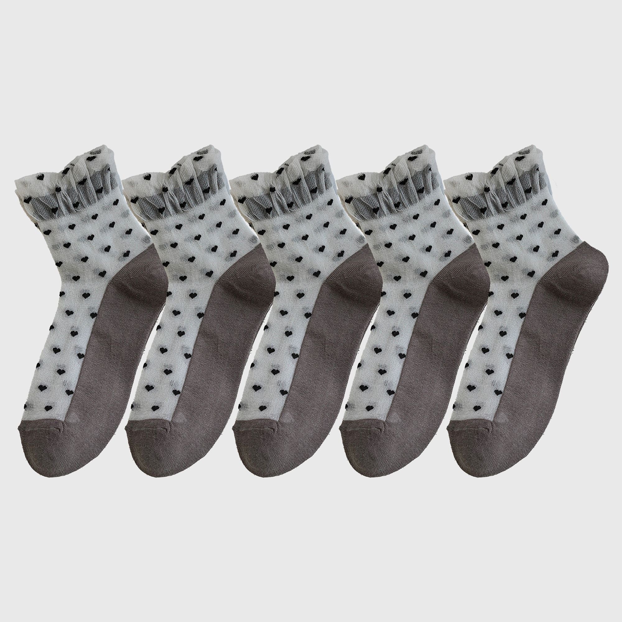 Anna-Kaci Women’s Sheer Crew Socks 5-Pack with Heart Pattern – Everyday Comfort Fit  Description: