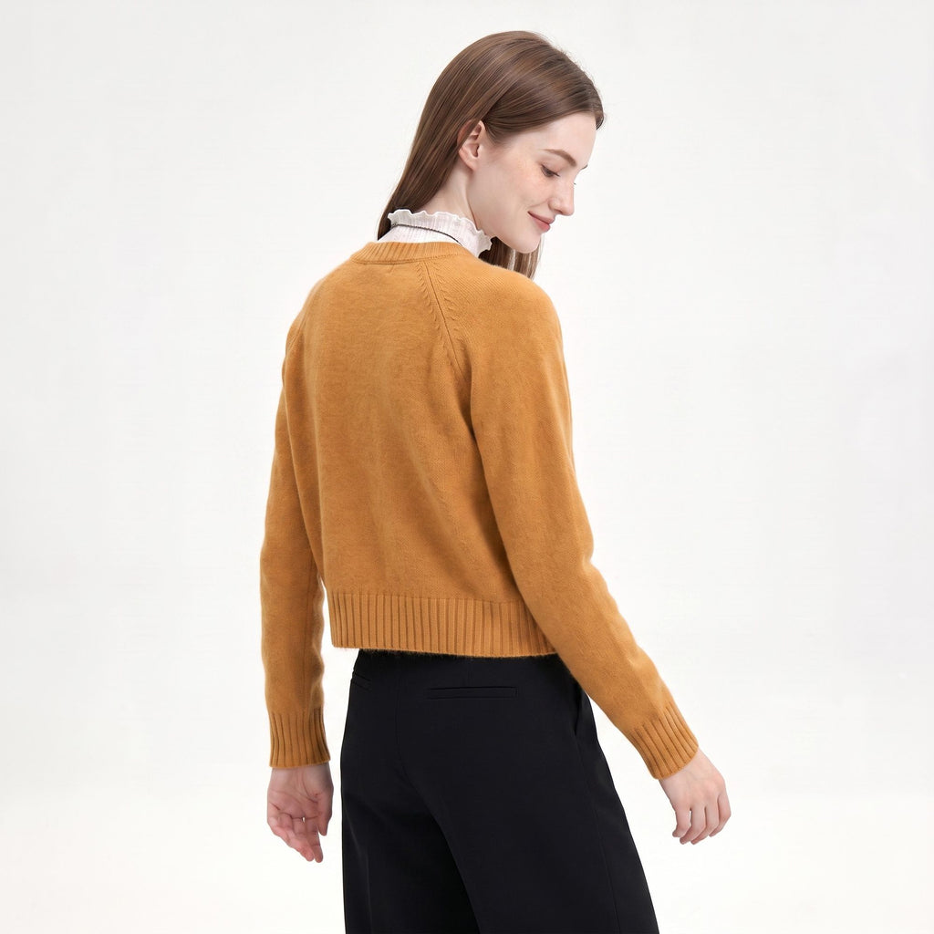 Cropped Crewneck Button-Front Cardigan Sweater