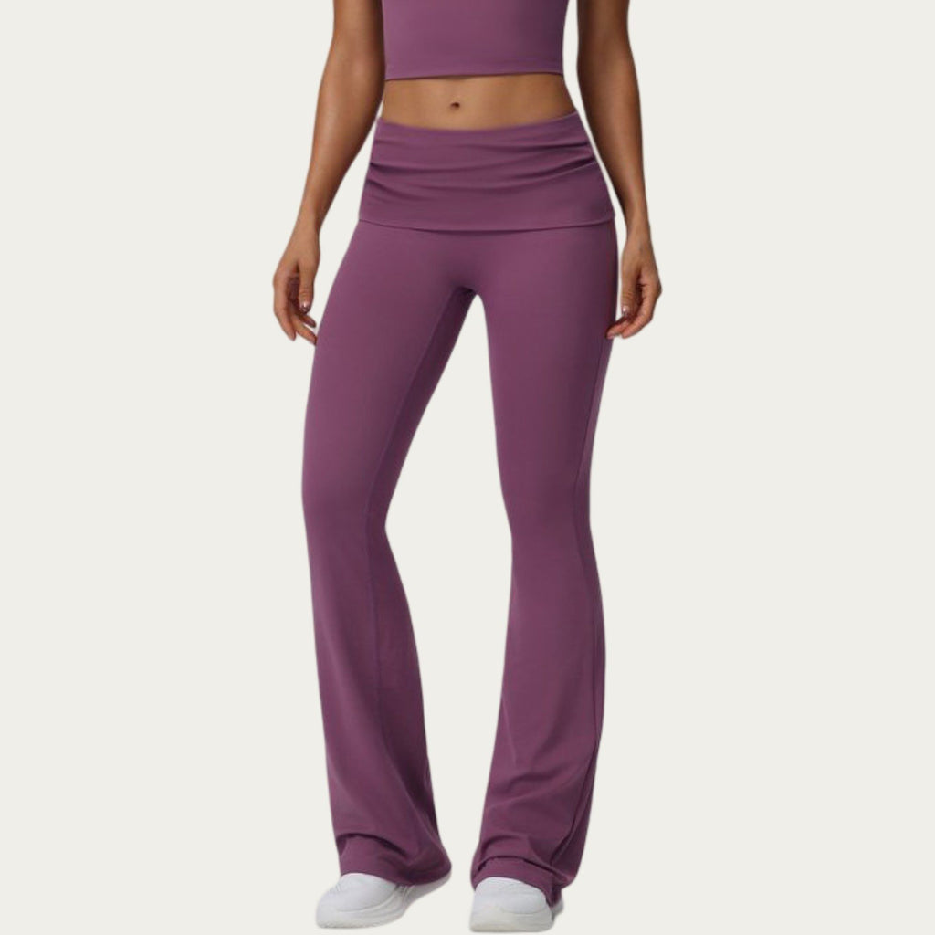 Anna-Kaci Active Women's Foldover Waist Flare Leggings with Smooth Stretch Knit Fabric