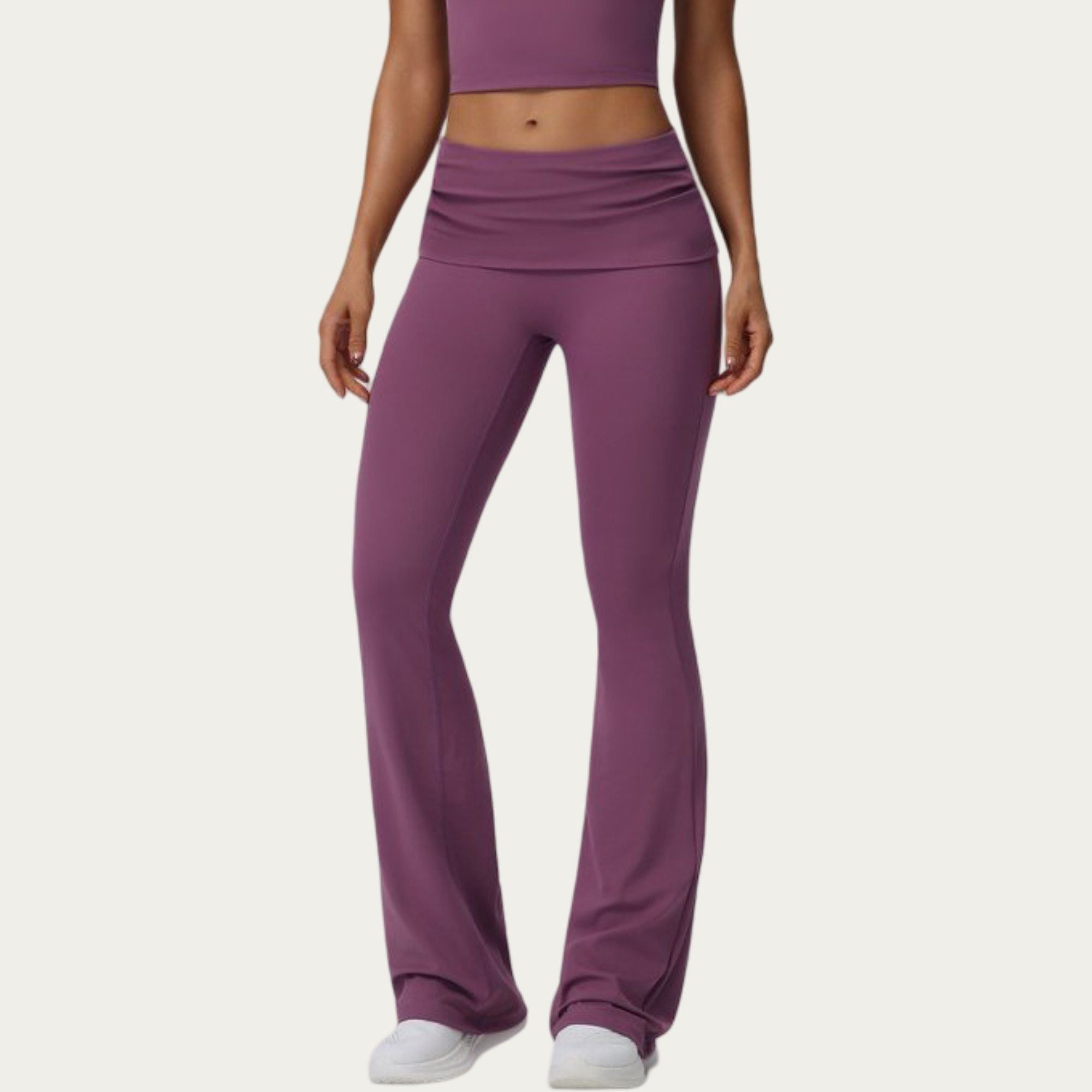 Anna-Kaci Active Women's Foldover Waist Flare Leggings with Smooth Stretch Knit Fabric