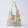 Beaded Shoulder Bag with Macrame Open Weave Double Strap Design