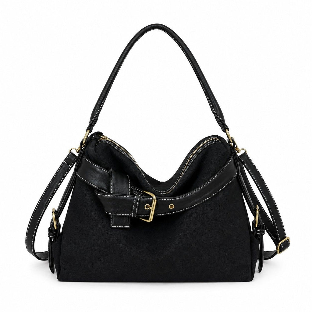 Slouchy Shoulder Hobo Bag with Adjustable Strap Buckle Detail and Inner Zip Pocket
