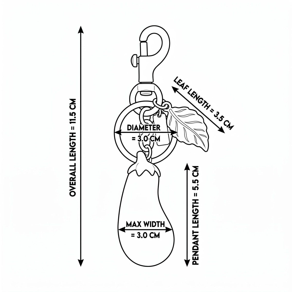 Eggplant Bag Charm Keychain with Lobster Clasp