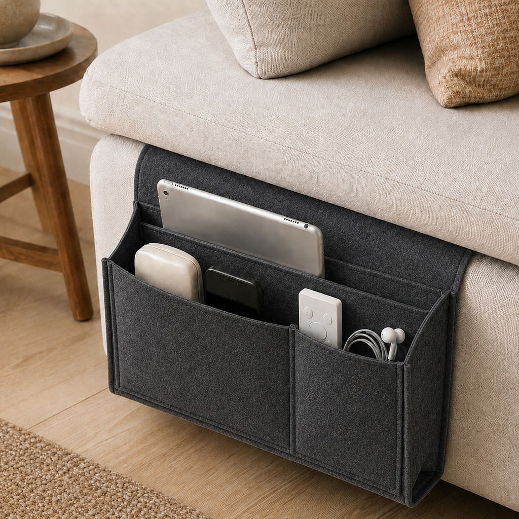Sofa Armrest Organizer with Multiple Pockets Couch Remote Control Storage Caddy