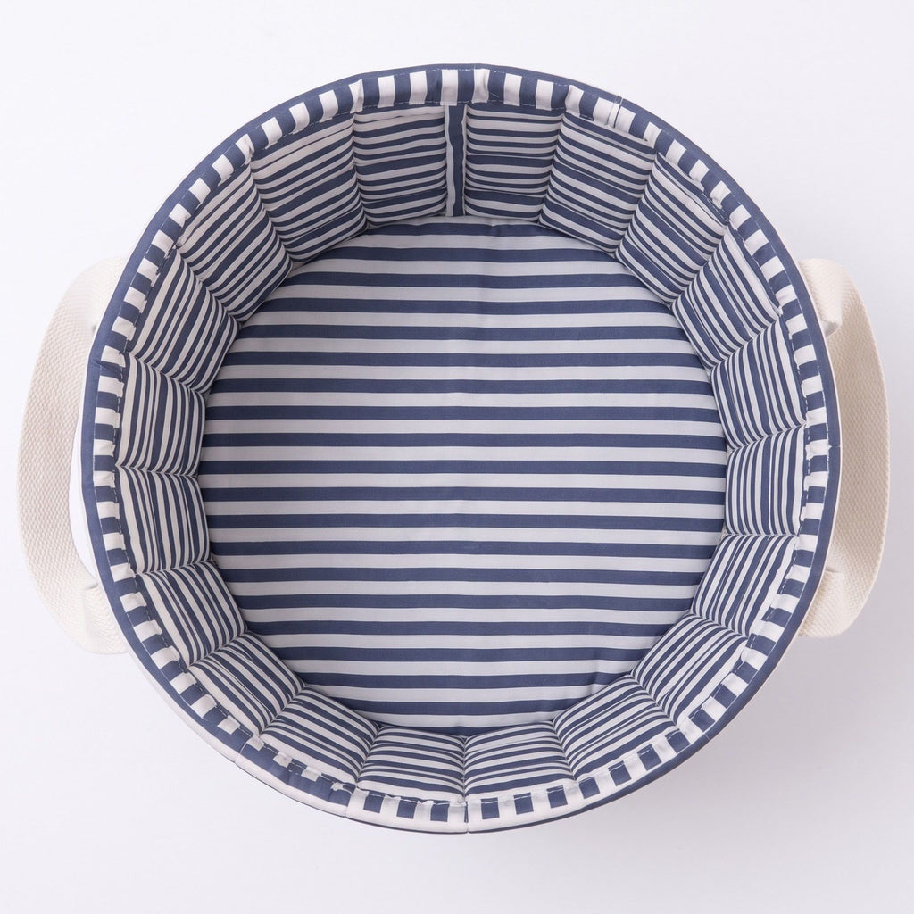 Quilted Striped Fabric Storage Basket with Carry Handles
