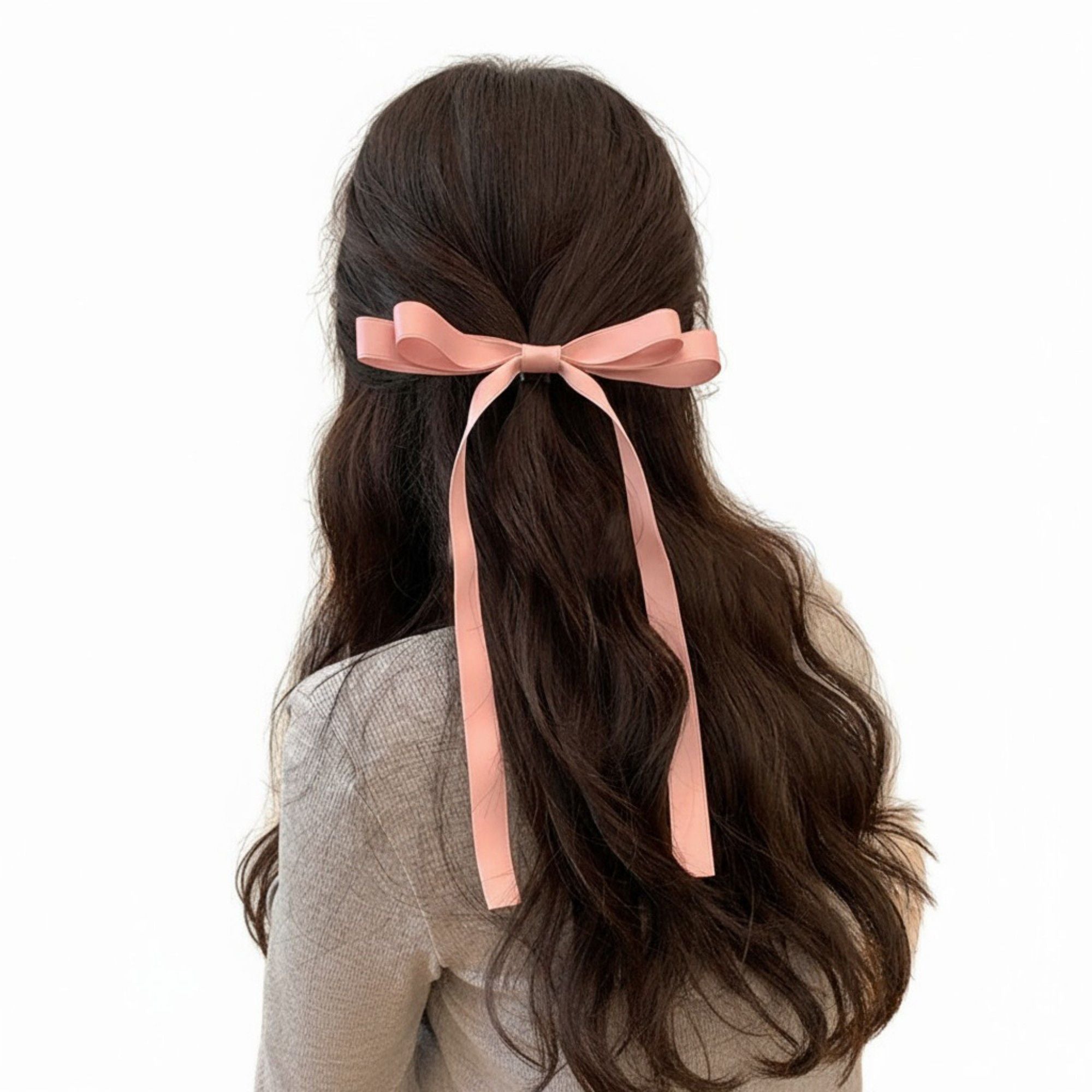 Long Ribbon Bow Hair Clip with Sleek Streamer Tails and Elegant Minimalist Design