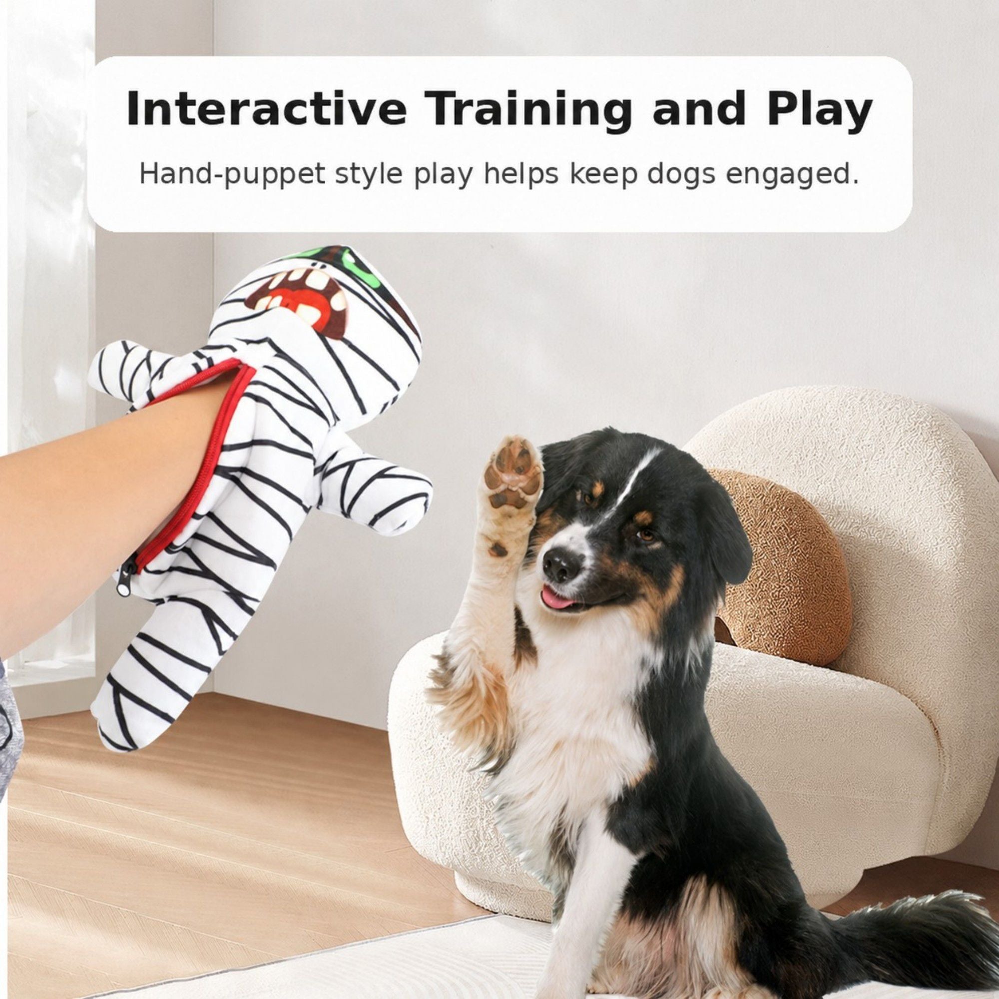 9-in-1 Interactive Mummy Dog Puzzle Toy with Squeaker and Crinkle Plush Pieces
