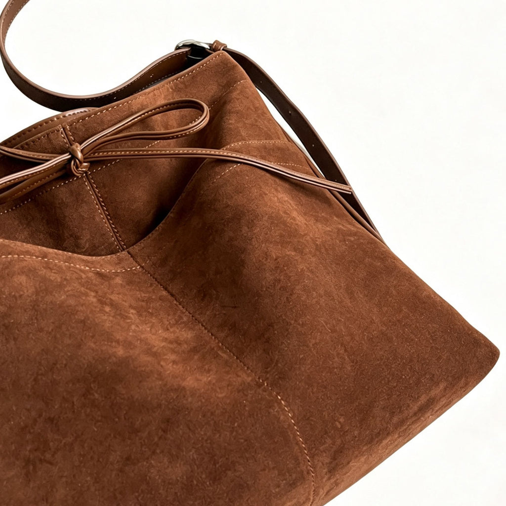 Adjustable Shoulder Bag Bow Detail Large Hobo Tote with Zipper Closure