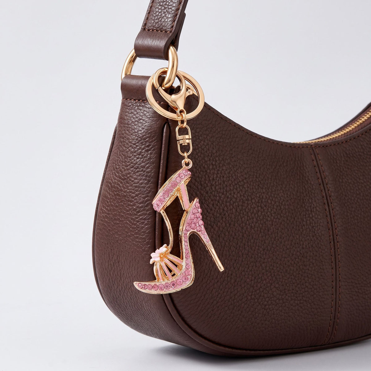 High Heel Rhinestone Keychain Bag Charm with Lobster Clasp and Key Ring