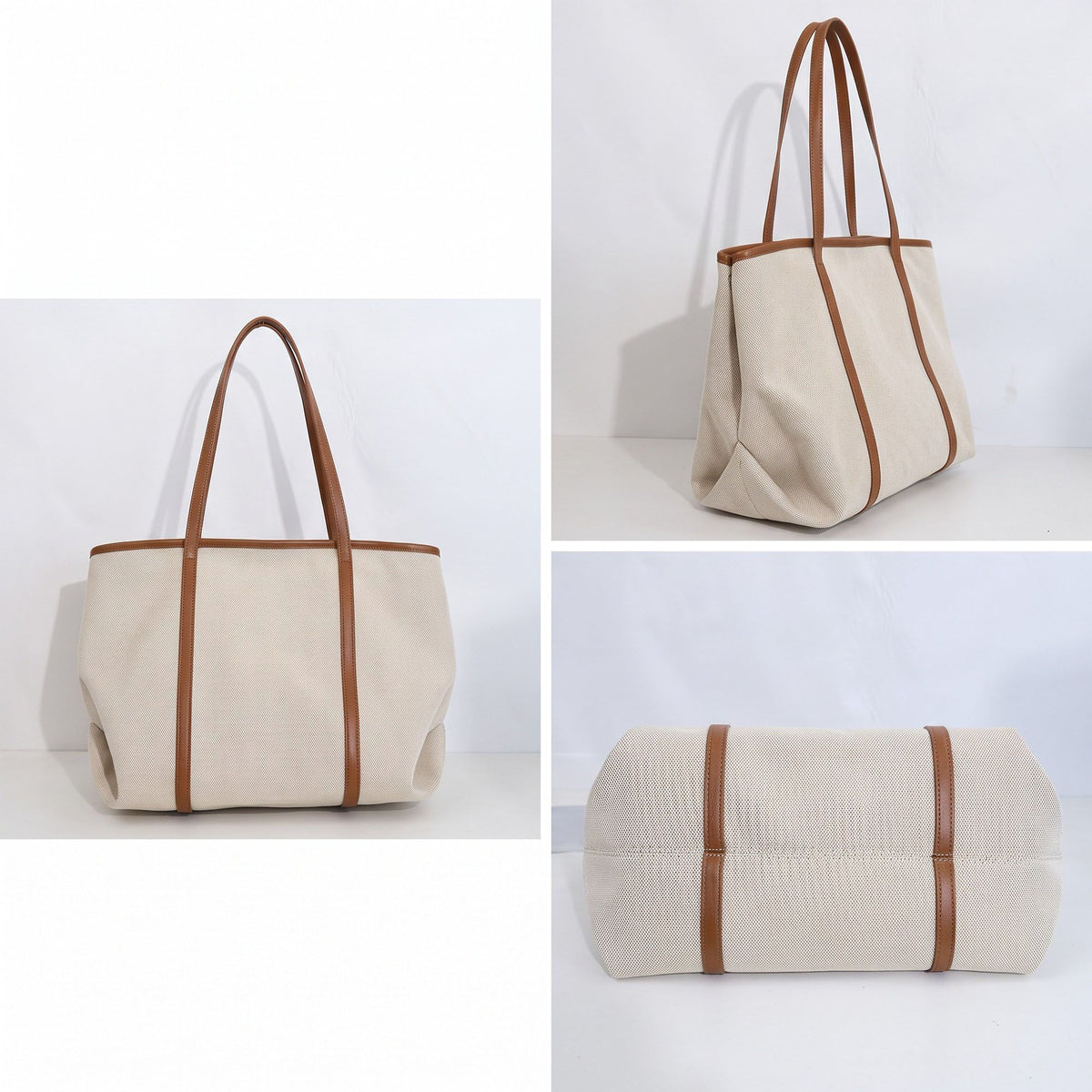 Large Tote Bag with Long Shoulder Straps and Zip Closure