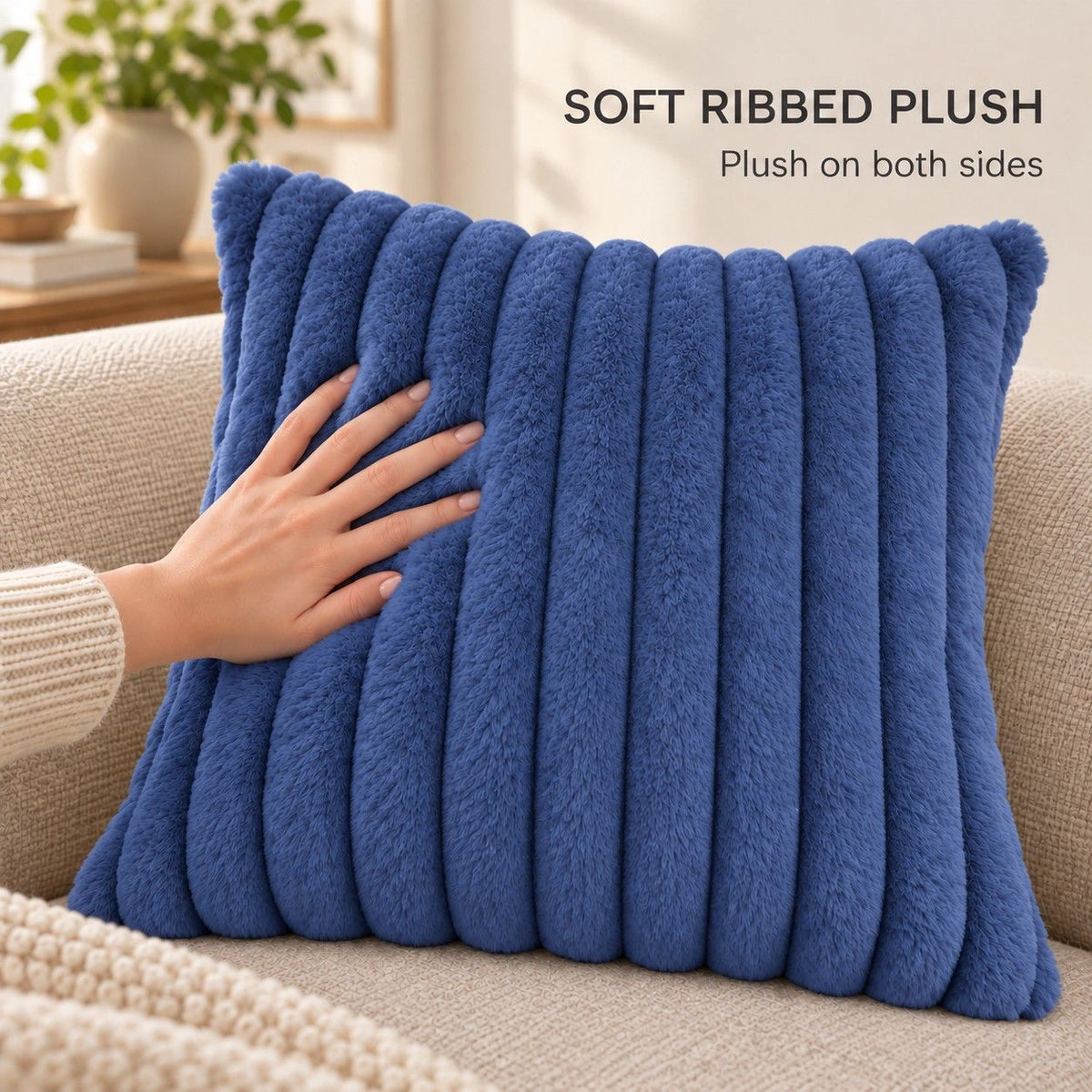 Double Sided Plush Corduroy Throw Pillow Cover 18 x 18 Inch Wide Stripe Texture