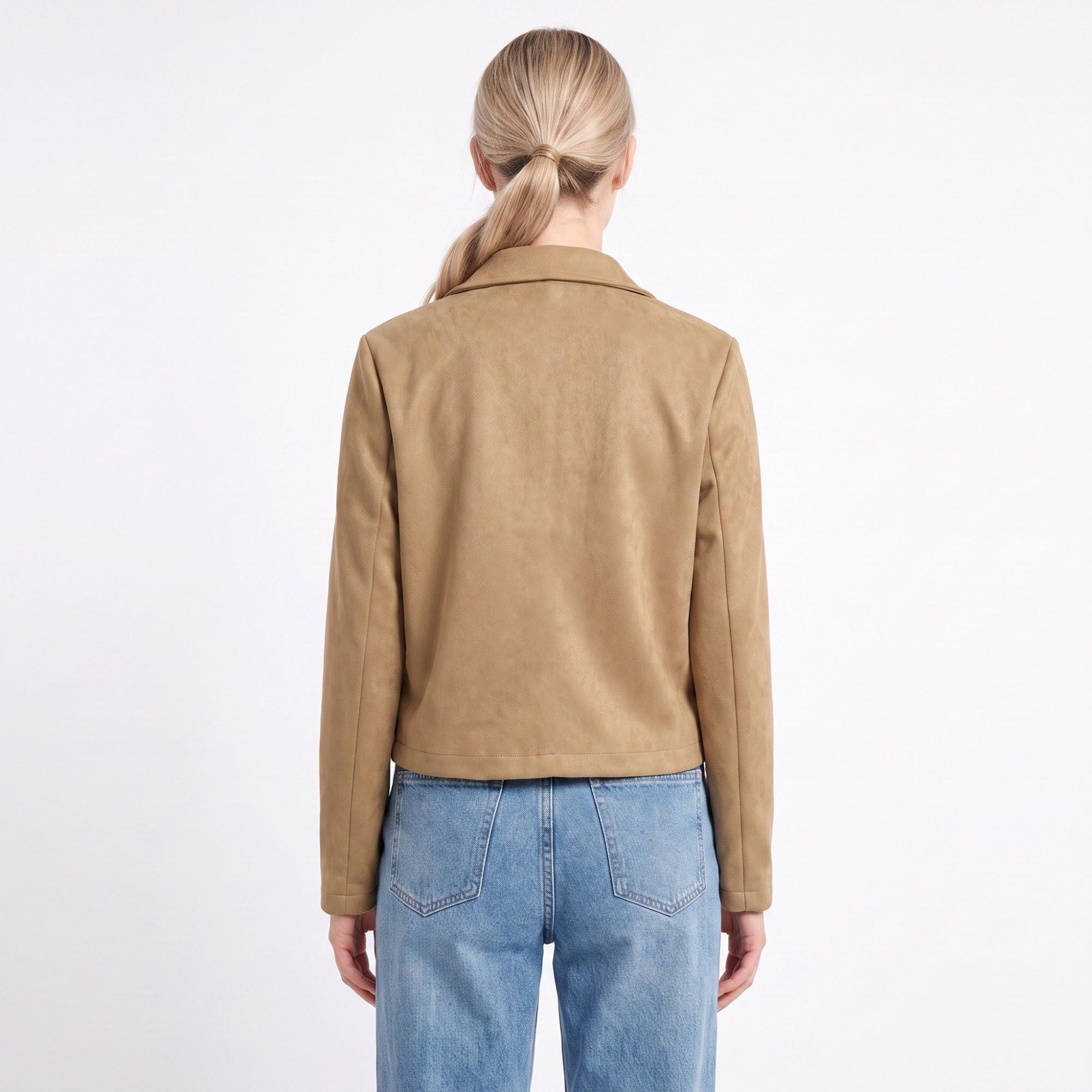 Cropped Button Front Jacket Collared Long Sleeve Patch Pocket Casual Coat
