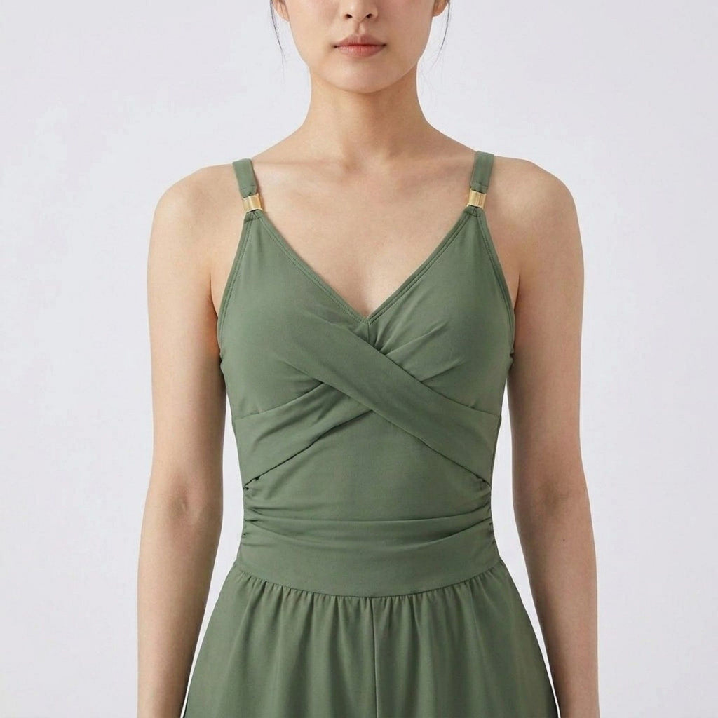 Anna-Kaci Swim Womens One Piece Swim Romper with Wrap V Neck Cross Front Bodice Adjustable Straps and Attached Shorts