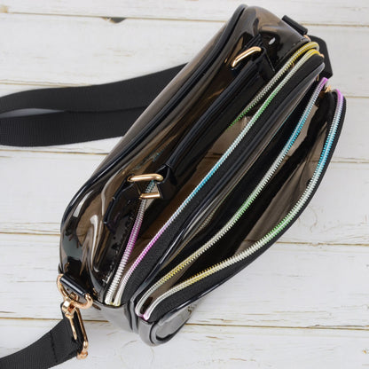 Anna-Kaci Trendy Clear Transparent Women's Shoulder Bag with Iridescent Trim