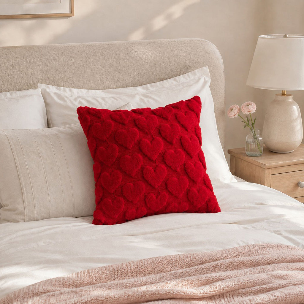 Plush Heart Textured Throw Pillow Cover for Couch Bed and Chair
