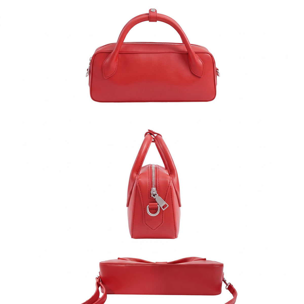 Structured Top Handle Handbag with Zipper Closure and Shoulder Strap
