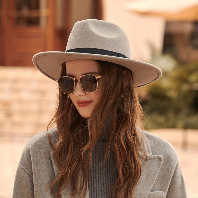 Anna-Kaci Classic Wide Brim Felt Fedora Hat with Grosgrain Band