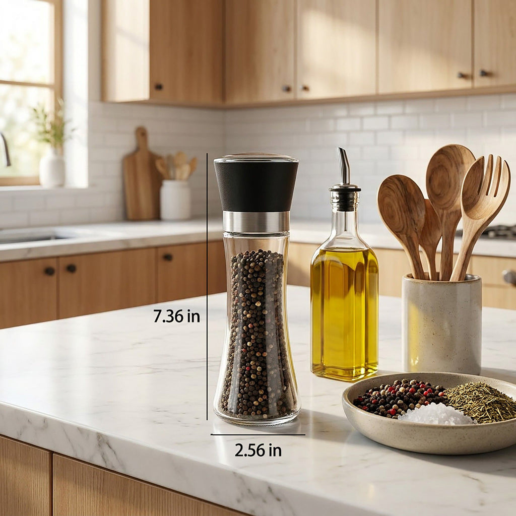 2-Piece Glass Salt and Pepper Grinder Set with Stainless Steel Accent