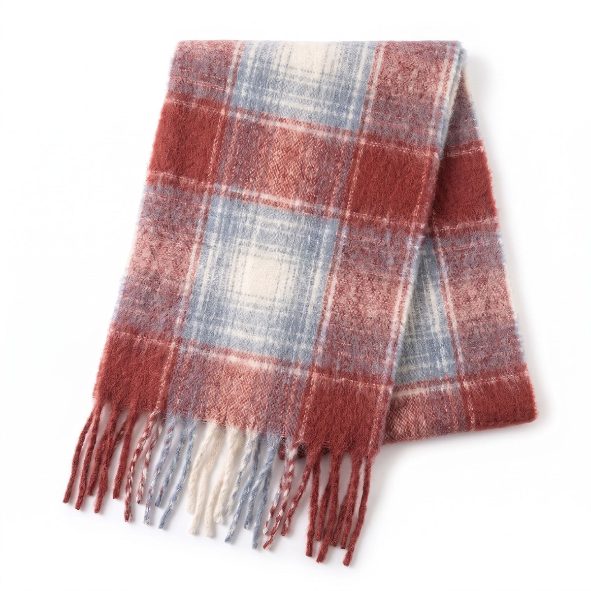 Oversized Plaid Scarf with Fringe Soft Brushed Winter Wrap