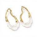 Women's Abstract Hoop Earrings with Textured Metal and Clear Resin Design 2in