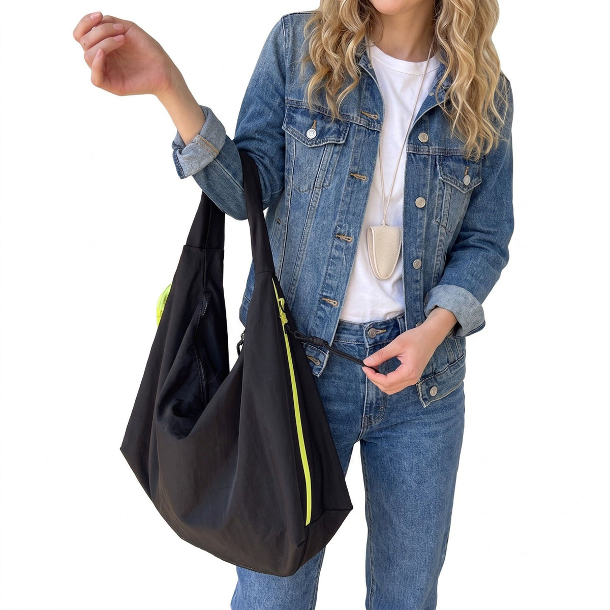 Large Nylon Hobo Shoulder Bag with Adjustable Crossbody Strap and Side Zip Pocket
