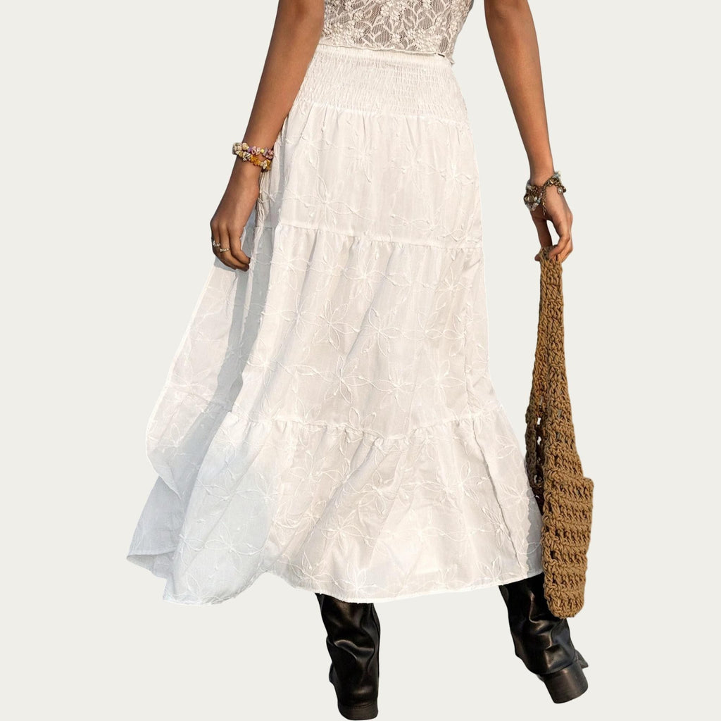 Anna-Kaci Women's Embroidered Floral Tiered Maxi Skirt with Side Slit