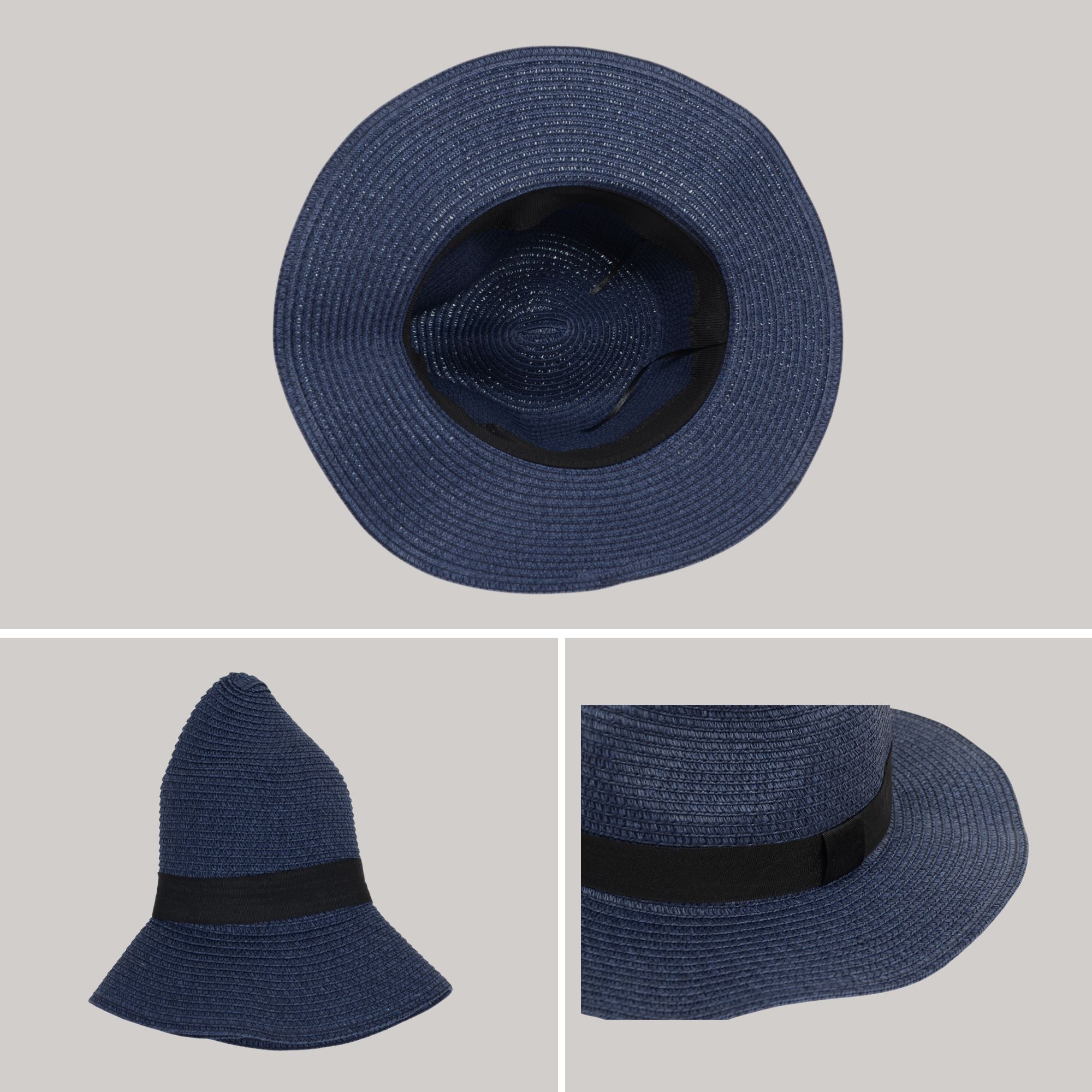 Anna-Kaci Wide Brim Straw Fedora Sun Hat with Black Band Lightweight Packable Summer Panama Hat for UV Protection