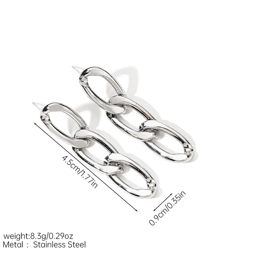 2-Pairs Elongated Chain Link Drop Earrings with Polished Finish