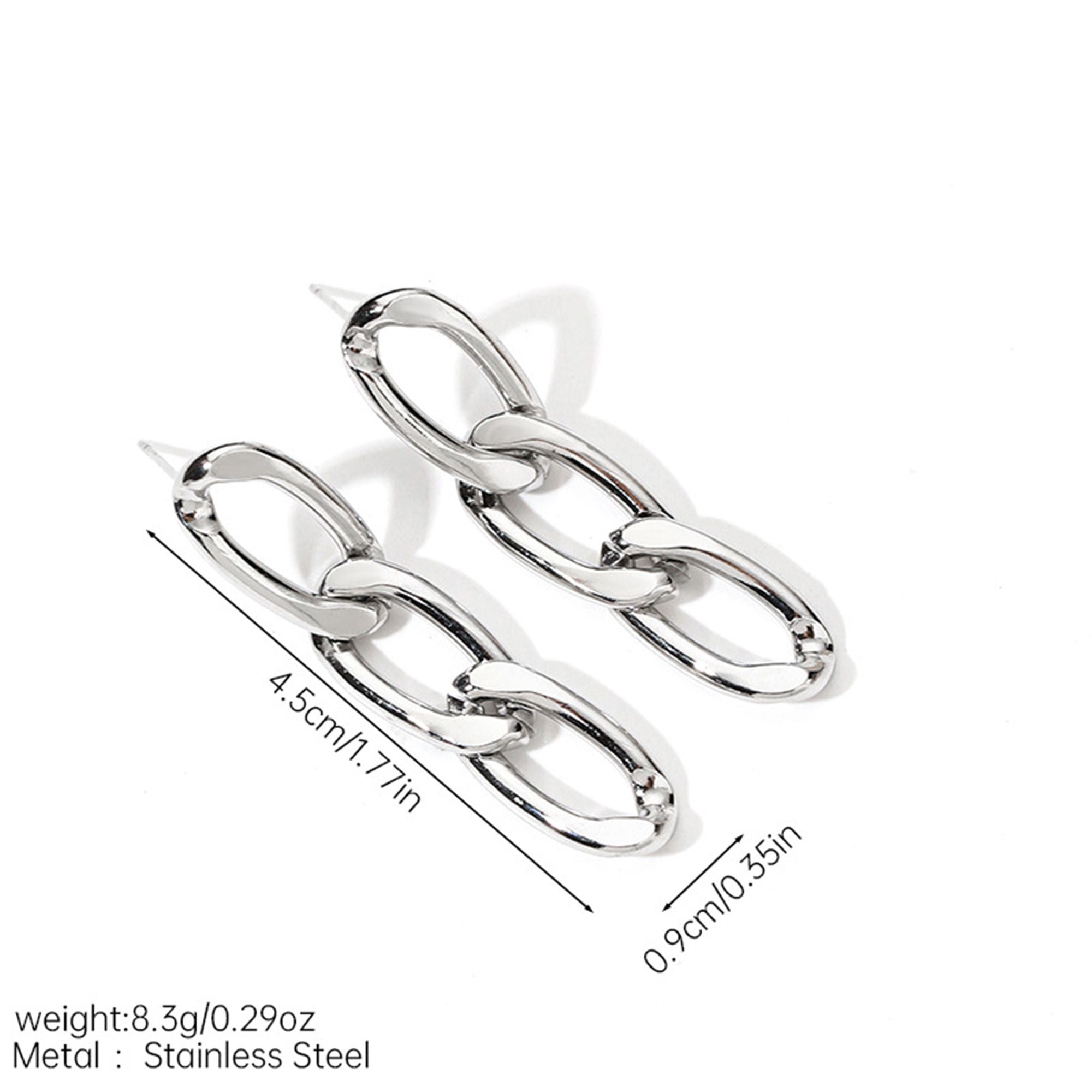 2-Pairs Elongated Chain Link Drop Earrings with Polished Finish