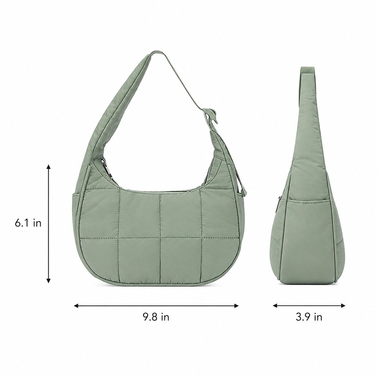 Quilted Nylon Hobo Shoulder Bag with Adjustable Strap and Multiple Pockets