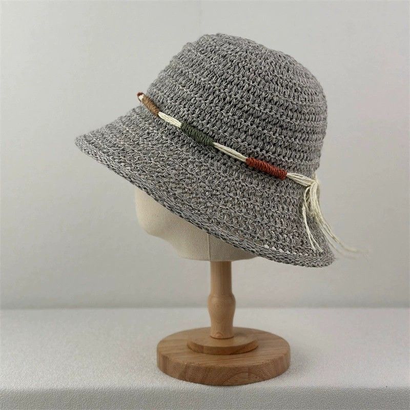 Anna-Kaci Women Crochet Bucket Hat Lightweight Breathable Straw Sun Hat with Woven Band