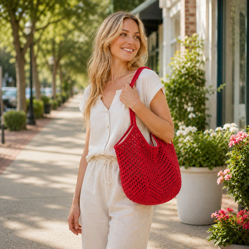 Woven Shoulder Bag - Lightweight Summer Tote for Beach and Vacation