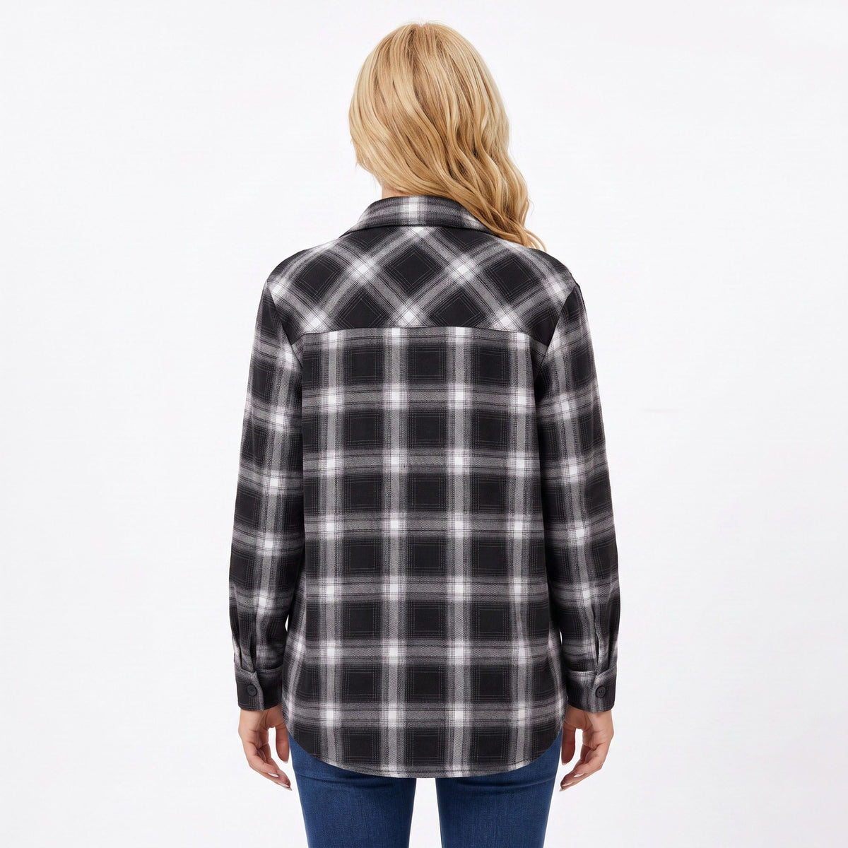 Plaid Button Front Long Sleeve Shirt with Flap Chest Pockets