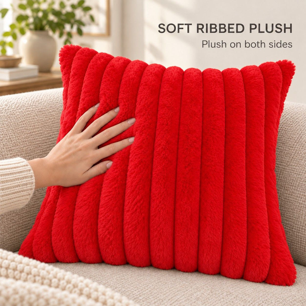 Double Sided Plush Corduroy Throw Pillow Cover 18 x 18 Inch Wide Stripe Texture