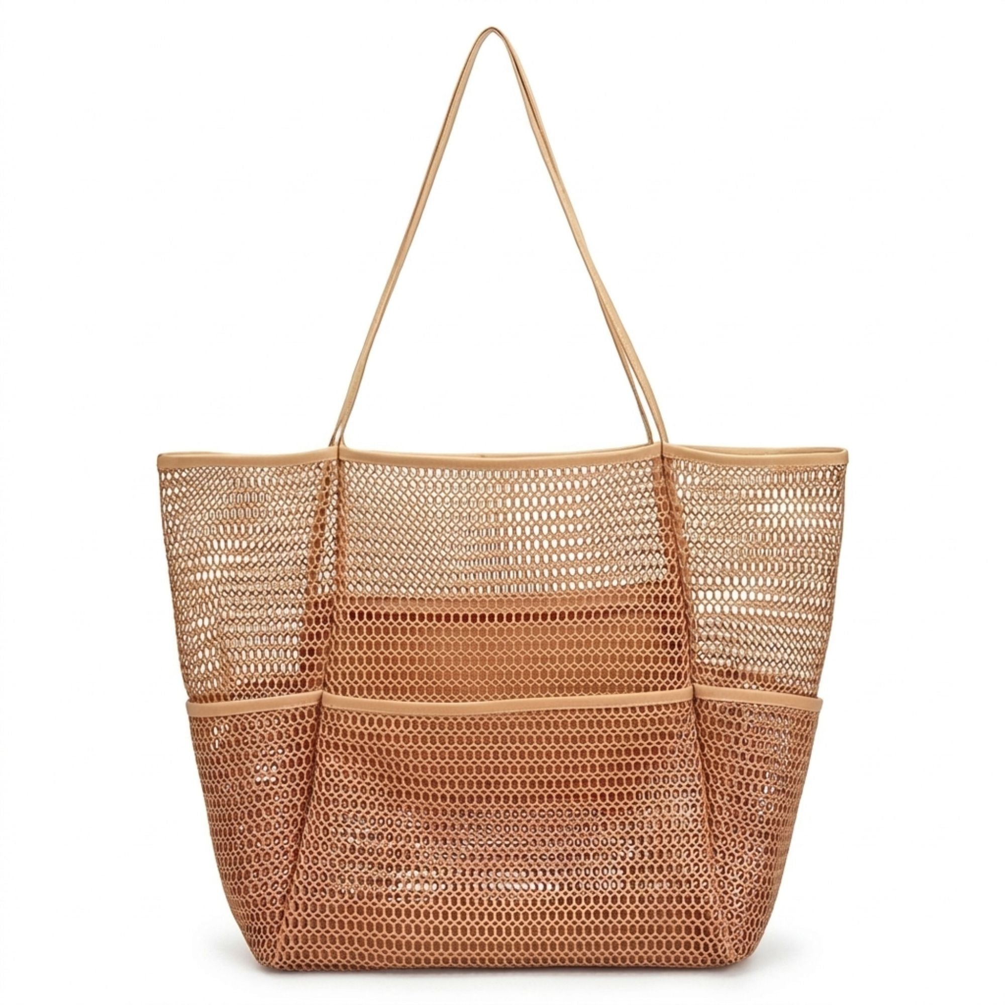 Mesh Beach Tote Bag with See Through Design and Shoulder Handles