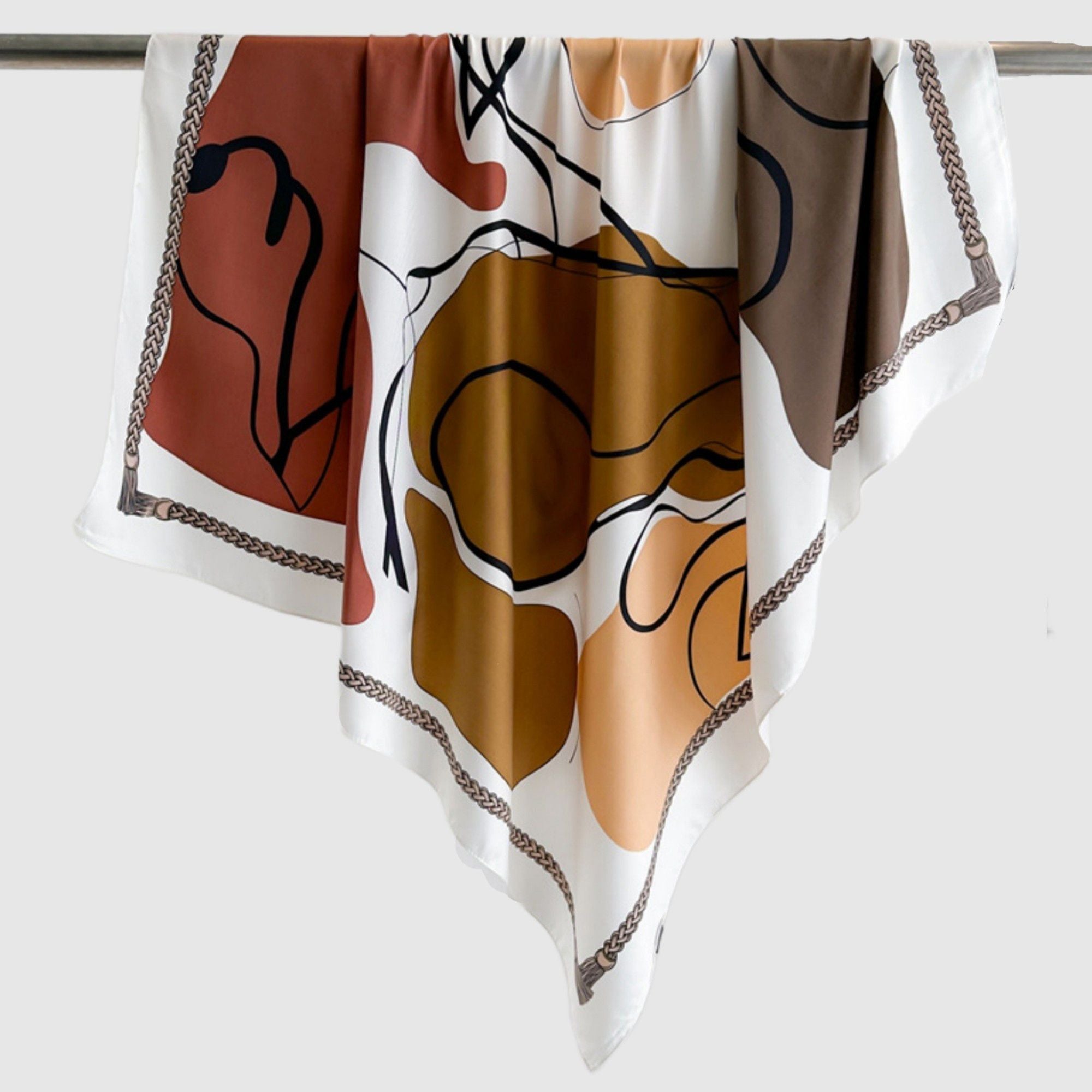 Anna-Kaci Women's Abstract Art Satin Square Scarf with Braided Border Trim 35.5x35.5in