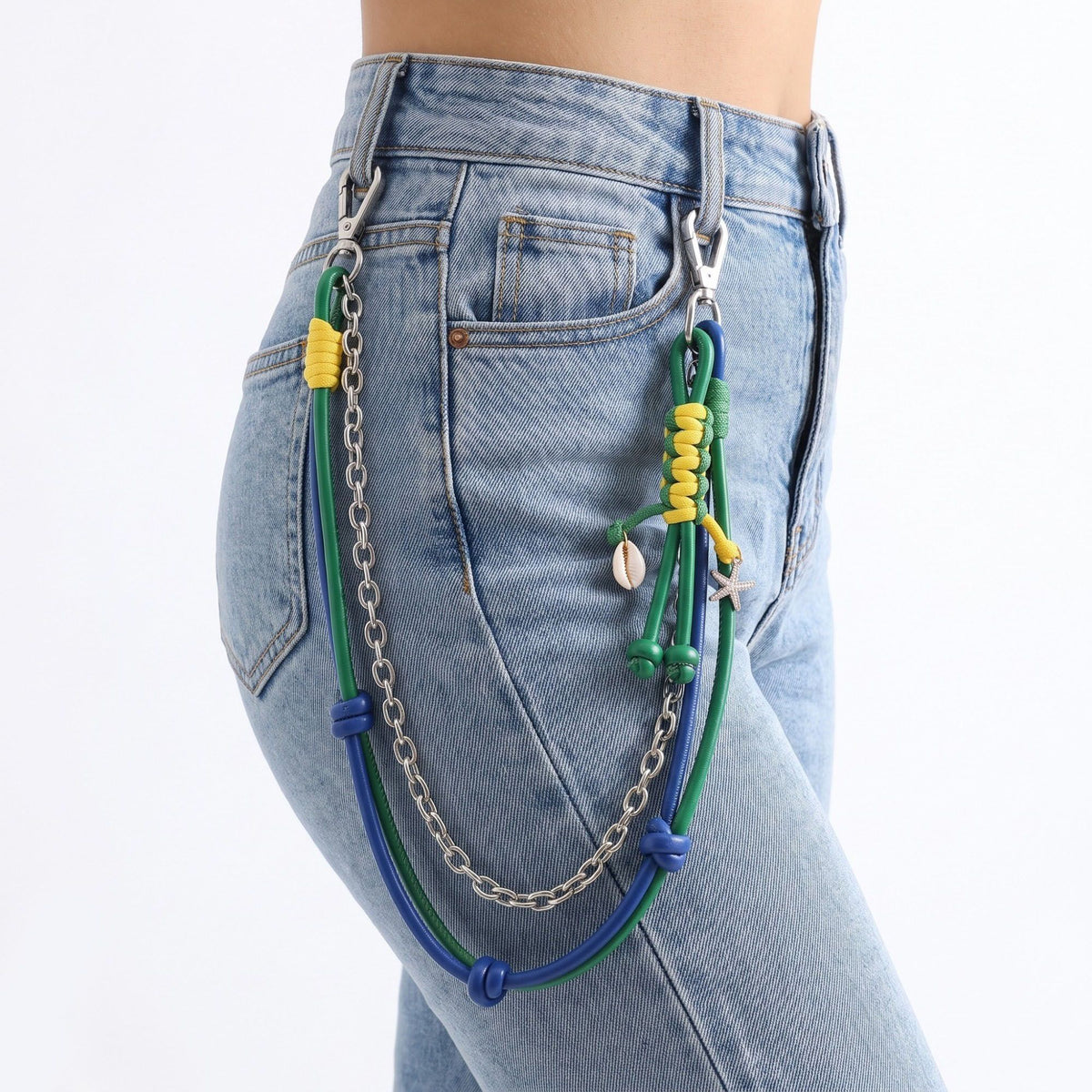 Layered Cord Chain Belt Loop Bag Charm