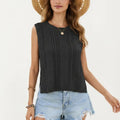 Anna-Kaci Women's Sleeveless Cable Knit Top with Crew Neck and Ribbed Hem