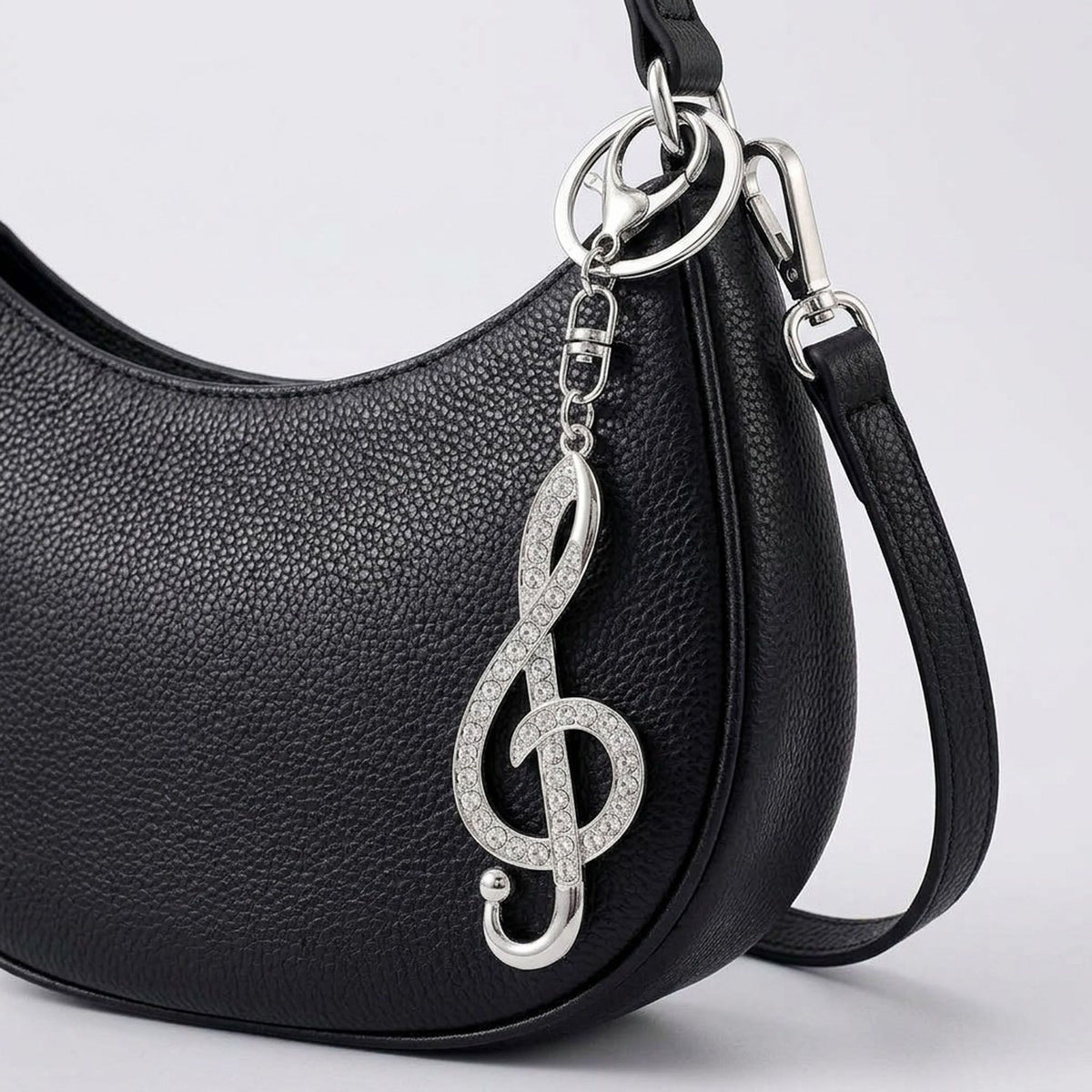 2pc Treble Clef Rhinestone Keychain Bag Charm with Lobster Clasp and Key Ring
